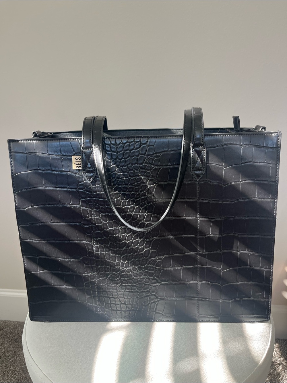 BEIS The Work Tote in Black Croc NWOT